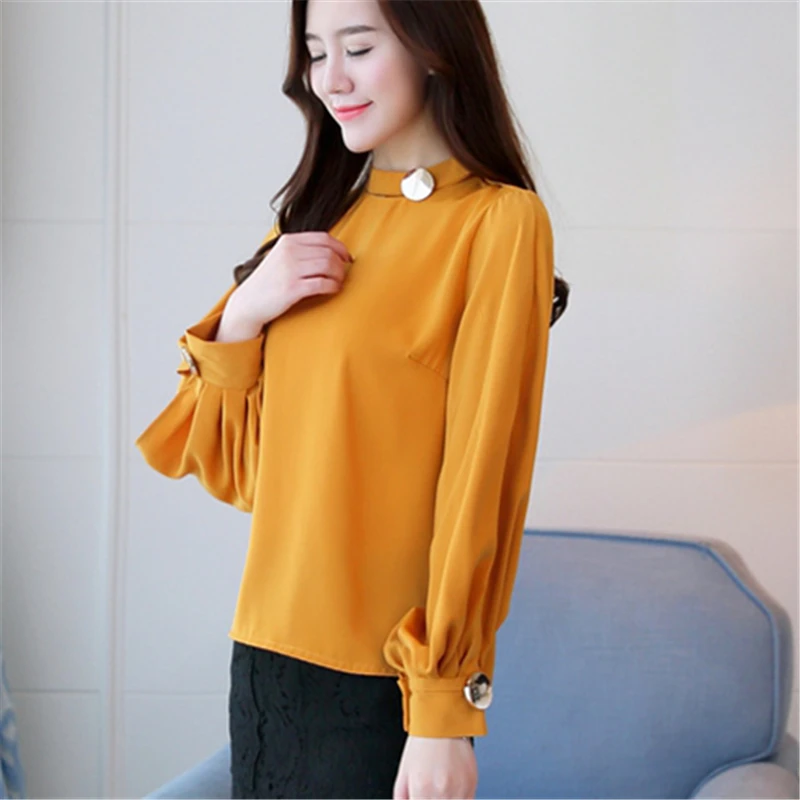 Новый осень 2017 г. мода стоять Средства ухода за кожей Шеи Шифоновая блузка S