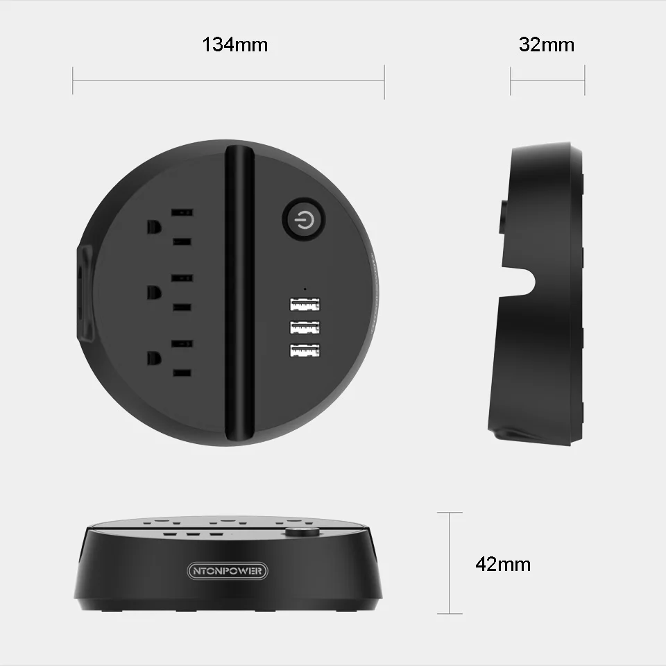 NTONPOWER ODY Портативный USB дорожный удлинитель US электрическая розетка 3 розетки переменного тока 3 порта usb для зарядки с держателем для телефона