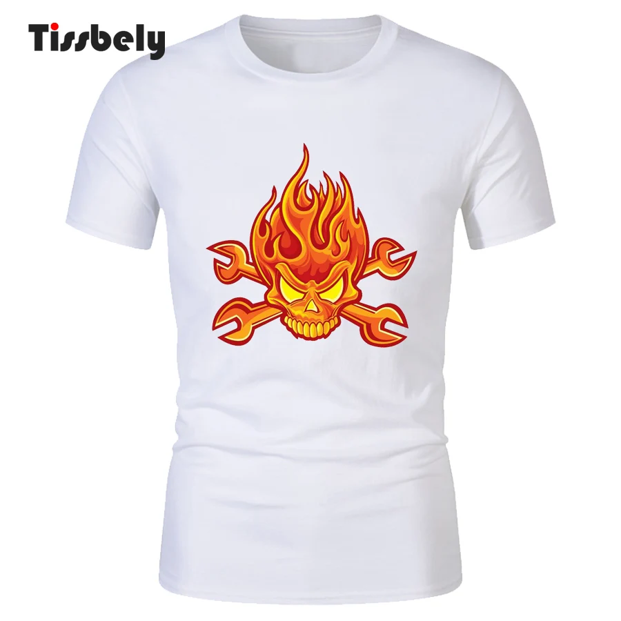Tissbely футболка Для Мужчин Мультфильм оранжевого череп Angry Birds пламени Дизайн