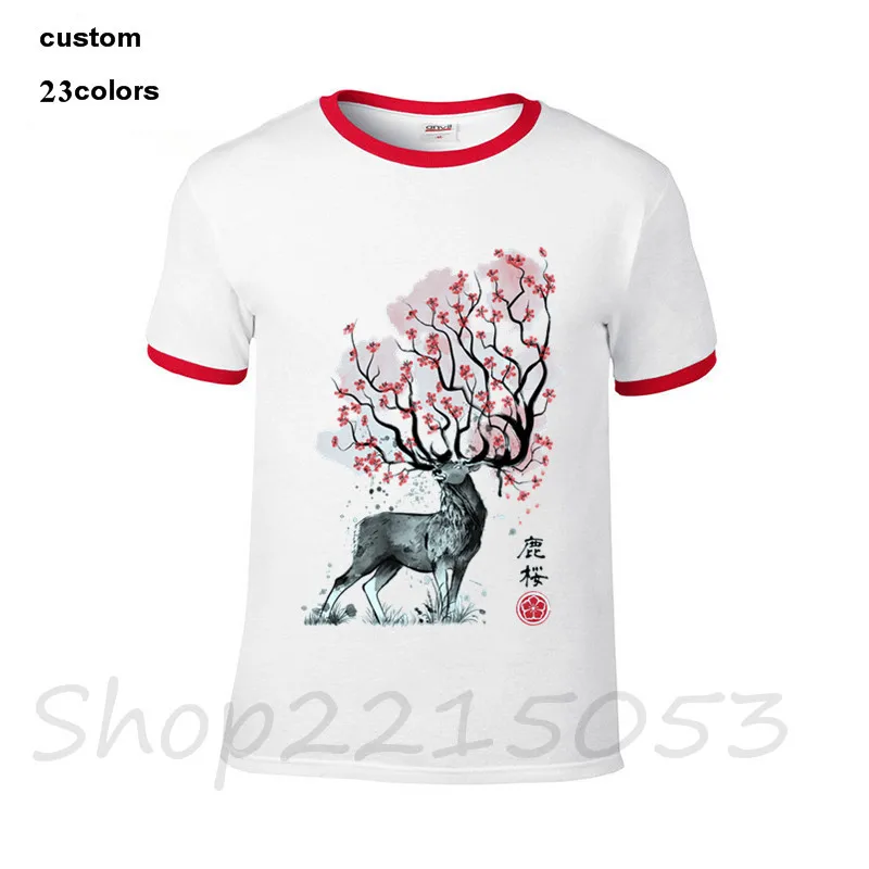 2018 модные уличные мужские футболки с оленем сакуры в стиле хип хоп новые