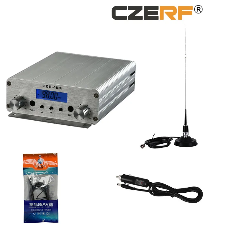 

87-108MHz CZE-15A 2w/15w wireless Radio Station FM transmitter with Car antenna Center Frequency 98MHz kits
