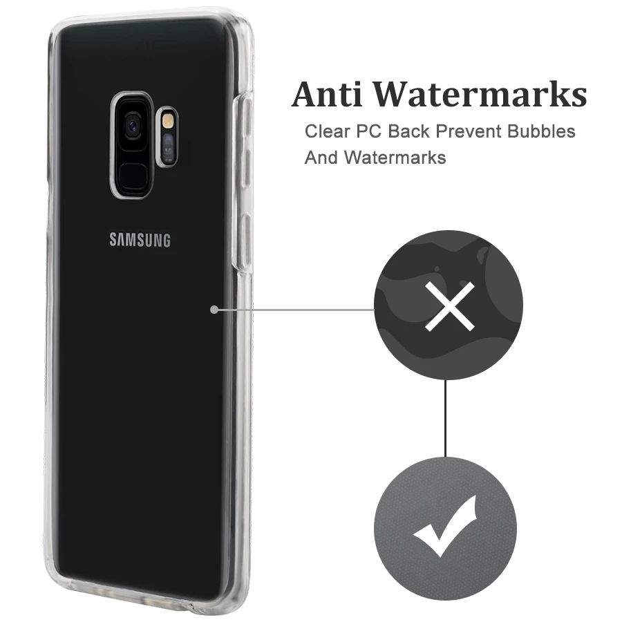 LANCASE For Samsung Galaxy S9 Case Clear 360 Full Cover 2 In 1 Protect Film Hard PC Plus Silicone Frame |