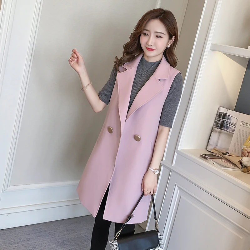 

Women's Spring Vest Long Female Vest Waistcoat for Women Large Size Sleeveless Cardigan Trench Vests Lady's Coat Female