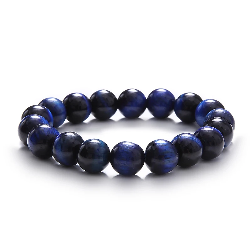 blue tiger eye Натуральный разноцветный браслет из бисера с тигровым глазом 10 мм бусины 18 см Браслеты DIY ювелирные изделия для мужчин и женщин - Окраска металла: blue tiger eye