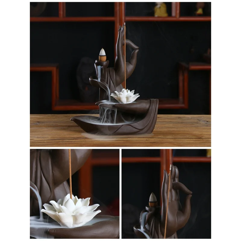 Home Furnishing Purple Sand Back Incense Burner Bergamot Lotus White Porcelain Handmade Flower Zen Aromatherapy Stove | Дом и сад