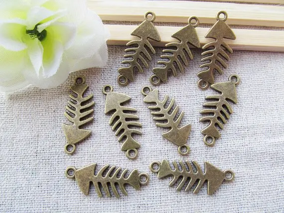 50 штук старинное серебро/старинная бронза Рыбья кость/Рыбьи кости Коннектор Подвеска Шарм/Элемент для браслета Самостоятельного создания аксессуара.