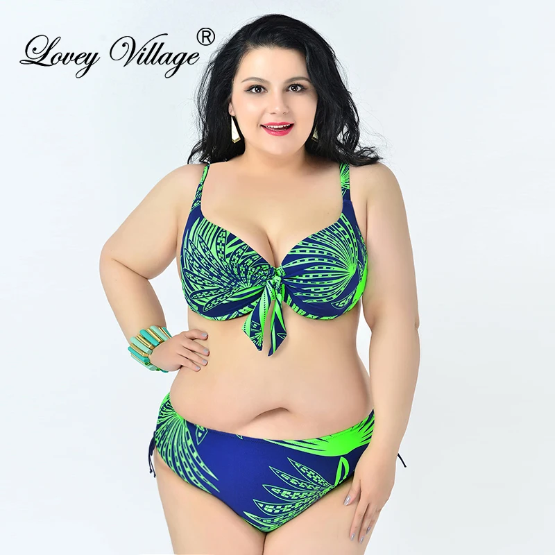 Lovey Village 2016 Women Plus Size Swimwear Bathing Suit Push Up Bikini Set Print Swimsuit Beach |