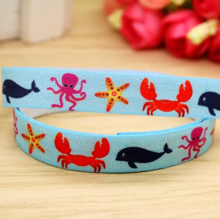 

5/8'' Free shipping Fold Elastic FOE sea animals printed headband headwear hairband diy decoration wholesale OEM P5881