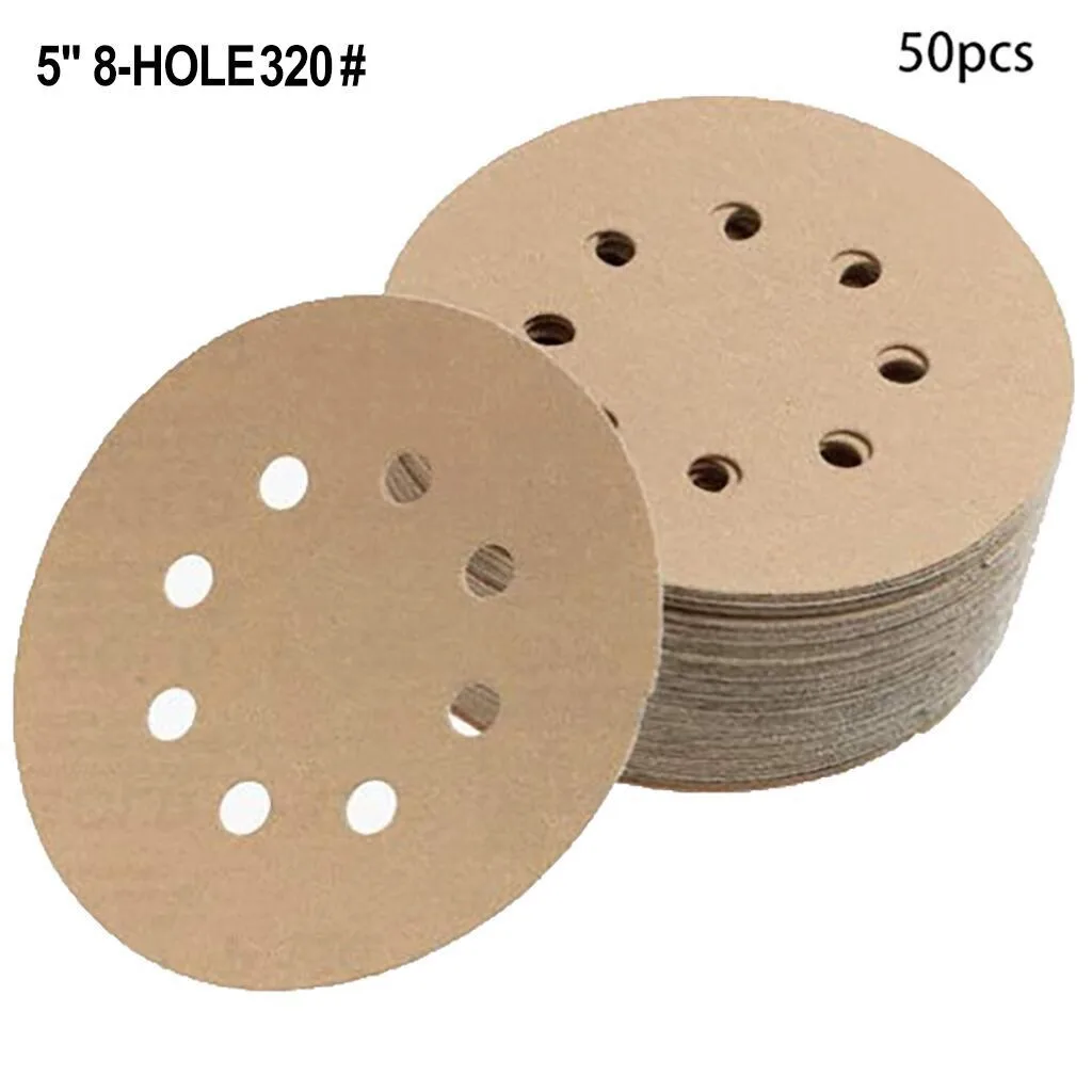50 Pcs 5 Inch 8 Hole 100/320 Grit Dustless Hook Loop Sanding Discs Polishing Sheet Sandpaper Circular Sander