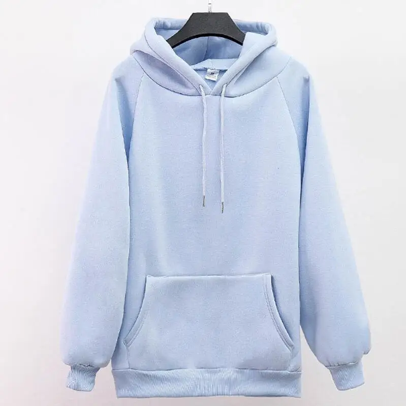 Light Blue Новое поступление, женские толстовки большого размера с круглым вырезом, женские осенние зимние повседневные пуловеры с длинным рукавом, толстовки с капюшоном - Цвет: Light Blue
