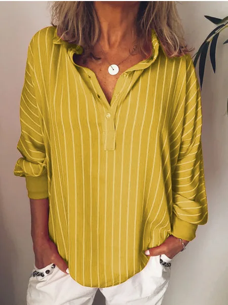 

Women Blouses Fashion summer stripe Long Sleeve Button Lapel Top Blouse Ladies Shirts Tunic Plus Size Blusas Chemisier Femme