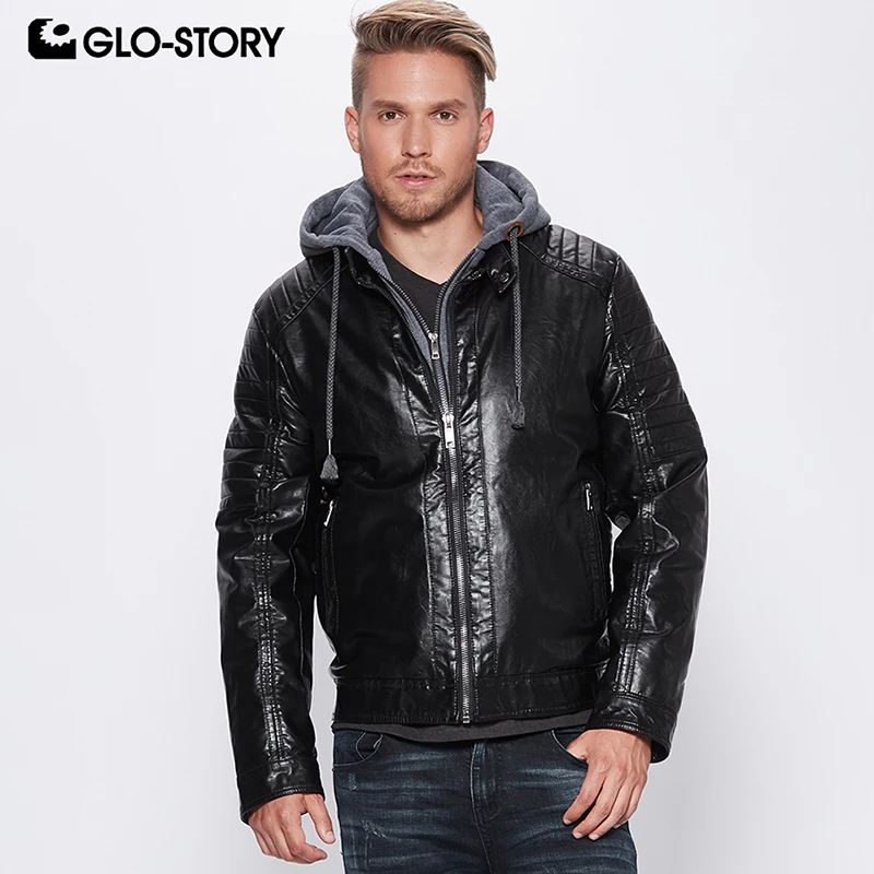 GLO STORY мужские кожаные куртки с капюшоном мотоциклетная уличная куртка из