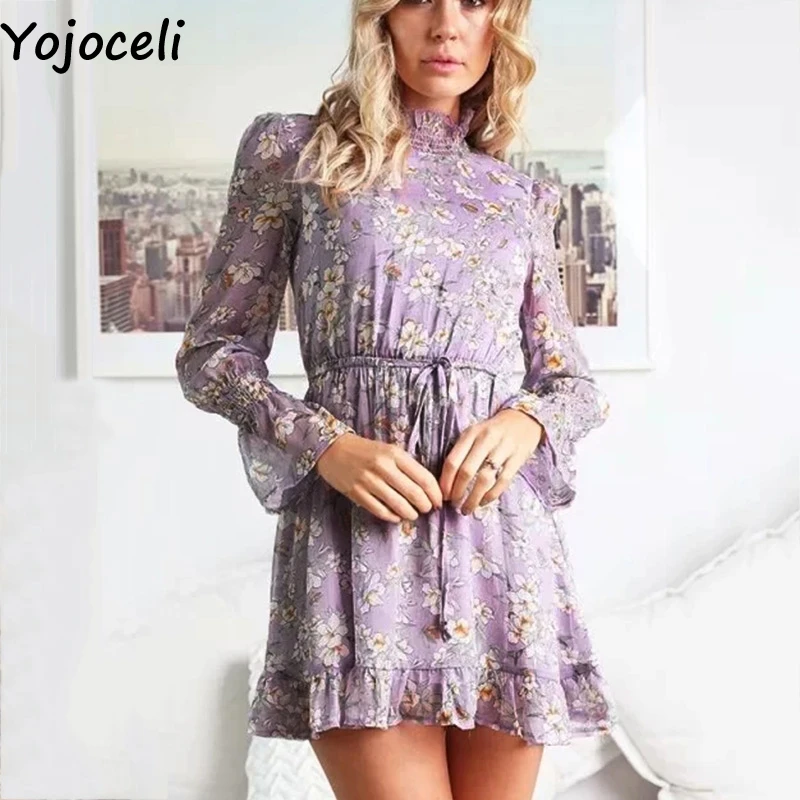 Yojoceli короткое платье с рюшами и цветочным принтом женские осенние элегантные