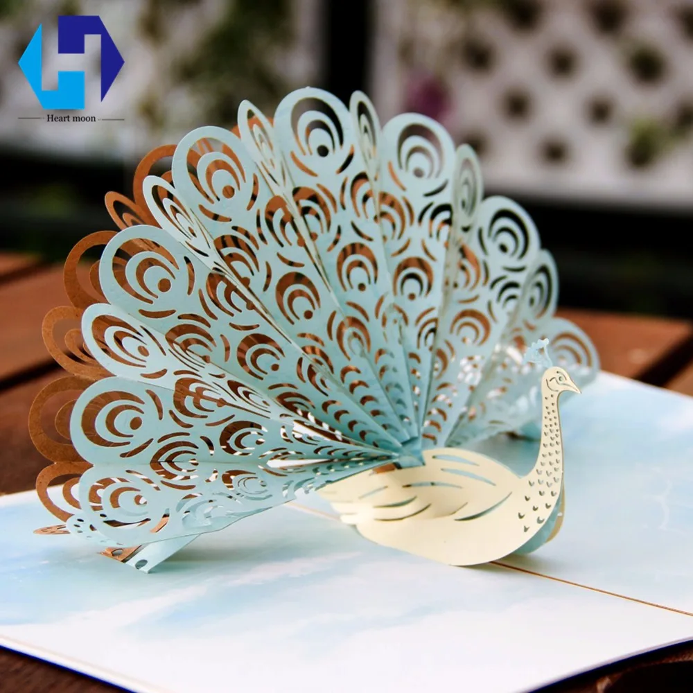 3D всплывающие Красочные печати Павлин поздравительная открытка лазерная резка