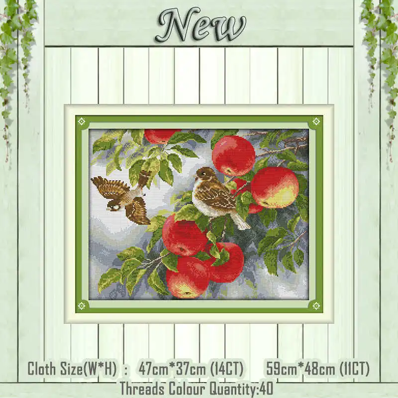 Birds and apples Маленькие Птицы Животные Декор Картина 11CT узоры напечатаны на холсте 14CT рукоделие dmc Вышивка крестиком китайские наборы Наборы для вышивания - Цвет: Birds and apples