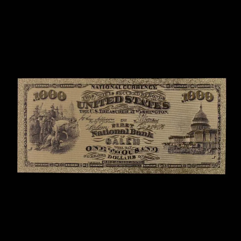 Новинка цветная Золотая банкнота 24K America 1000 долларов позолоченная для сувениров