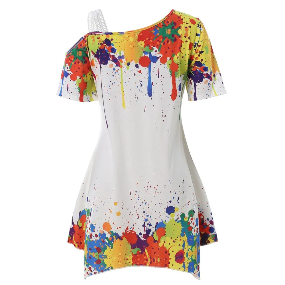 Womens Fashion Short Sleeve Platter Paint T-shirt Casual Top | Женская одежда