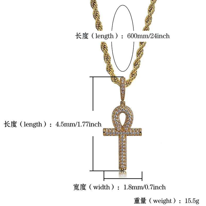 Подвеска в стиле хип хоп Ankh крест AAA CZ камень проложили Bling Iced Out подвески ожерелья