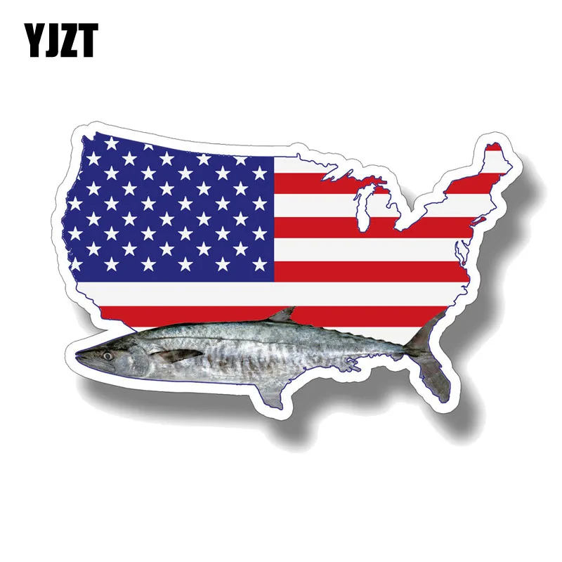 

YJZT 16 см * 10 см креативная наклейка на автомобиль с флагом США КОРОЛЬ Скумбрия Рыба ПВХ наклейка 12-0569