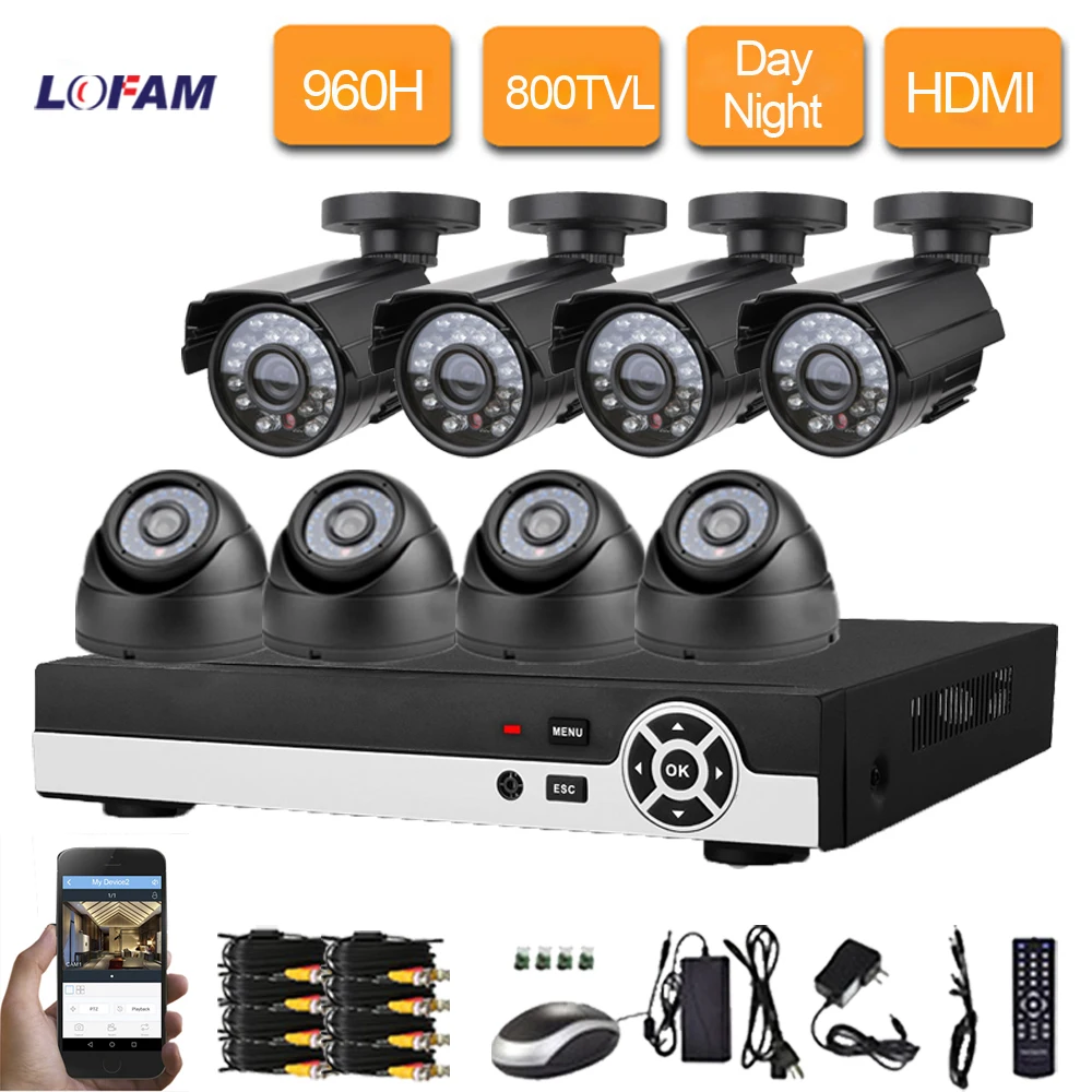 Lofam 8CH CCTV Системы DVR NVR 8 шт. пуля внешней купольной камеры для помещений домашняя