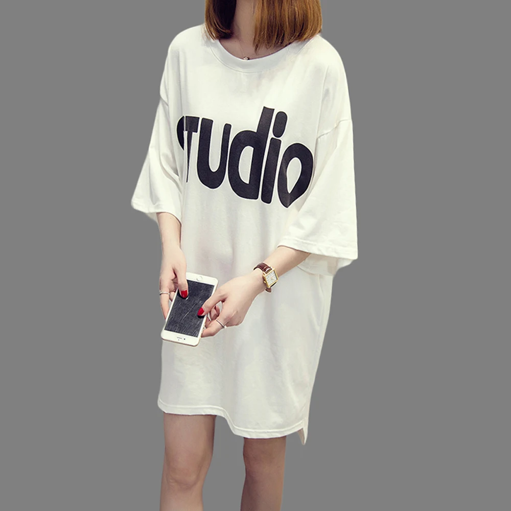 Большой Размеры Для женщин летнее платье 2017 хлопок футболки Свободные