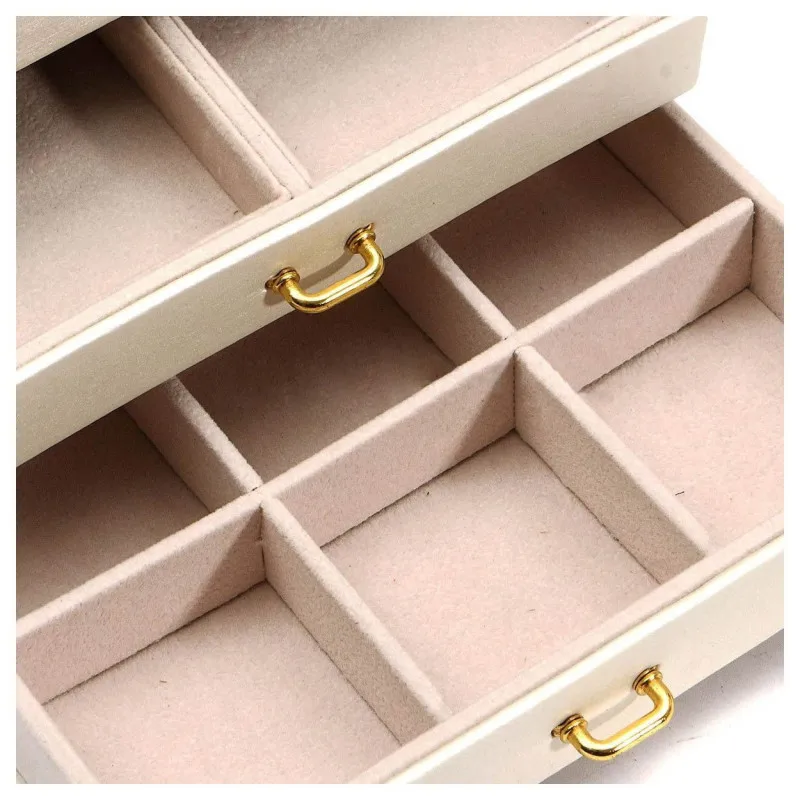 

5 Color Multifunction Leather Jewelry Storage Box 3 Layer Drawer Compartment Finishing Box Jewelry Accessories Display Stand