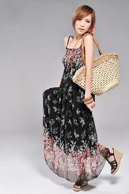 Summer New Bohemian Women Chiffon Floral Dress Off The Shoulder Long Beach AMY | Женская одежда
