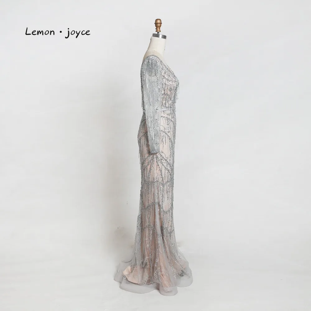 Lemon joyce Роскошные кружевные кристаллы вечернее платье с вышивкой бисером платье Новые поступления v-образным вырезом спинки Длинные в пол Длинные вечерние платья