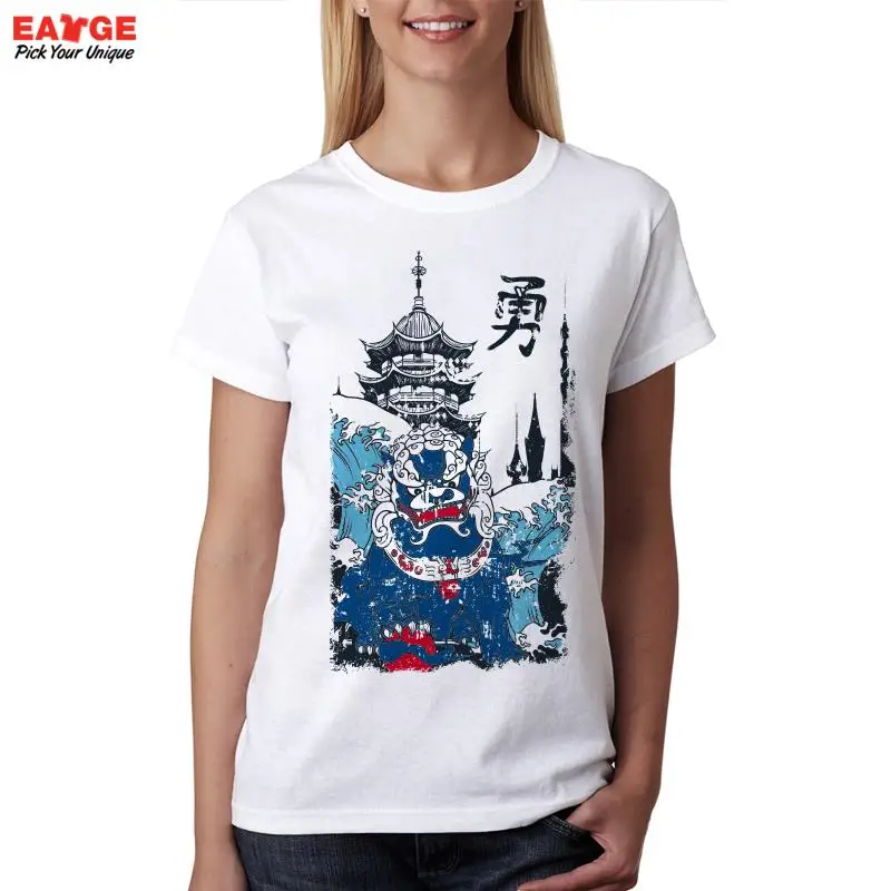Храбрый лев дворец майка дизайн вдохновлен здорово японские цунами Tshirt мода