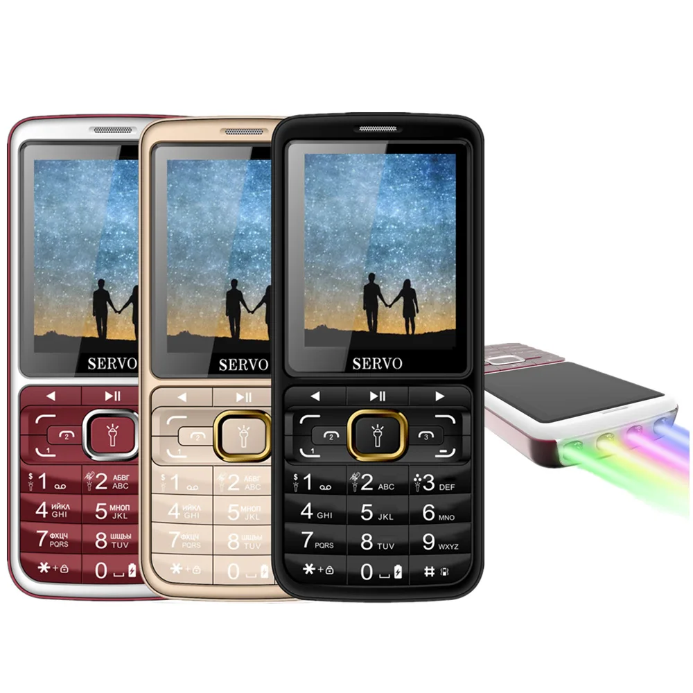 SERVO S10 мобильный телефон 3 sim карты большой динамик фиолетовый свет 2500 мАч банк