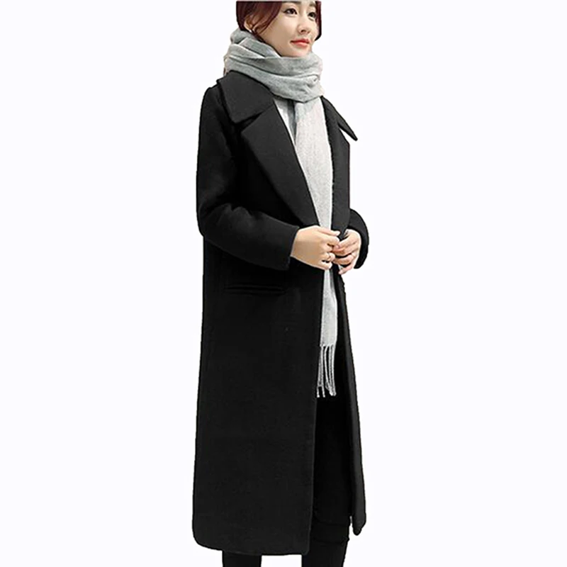 2017 модное женское шерстяное пальто высокое качество чистый цвет кокон с длинным