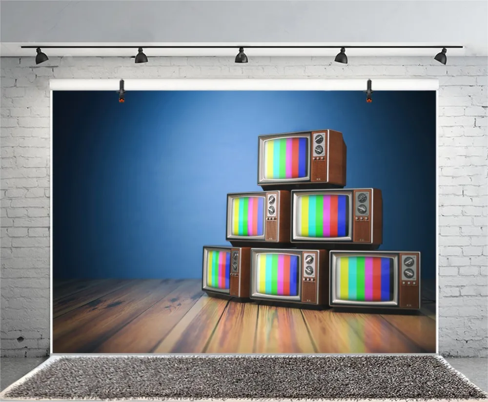 Laeacco Old Black White TV Piled Wooden Board Baby Portrait Photography Backdrops Photographic Background Photocall Photo Studio |