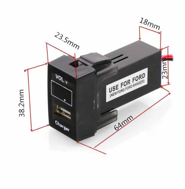 Автомобильное зарядное устройство с USB-интерфейсом и дисплеем напряжения для FORD /