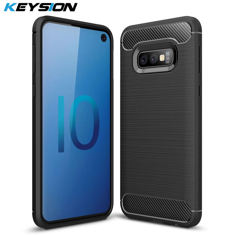 KEYSION Phone Case for Samsung Galaxy S10 Plus S10+ Carbon Fiber Soft TPU Silicone Brushed Anti-knock Back Cover Lite | Мобильные