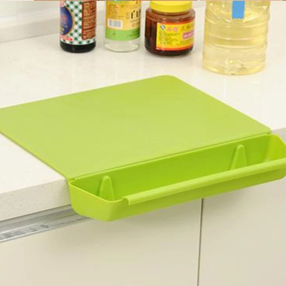 green Креативная кухонная разделочная доска 2 в 1, складные Разделочные Блоки, пластиковая утолщенная Нескользящая разделочная доска с корзиной для хранения - Цвет: green