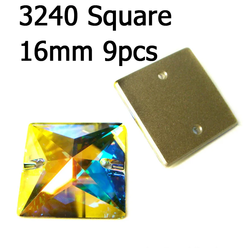 Square 16mm 9pcs Кристалл AB пришить стразы различные Стразы радужные бусины Стразы для шитья ювелирных изделий платье гимнастика украшения одежды - Цвет: Square 16mm 9pcs