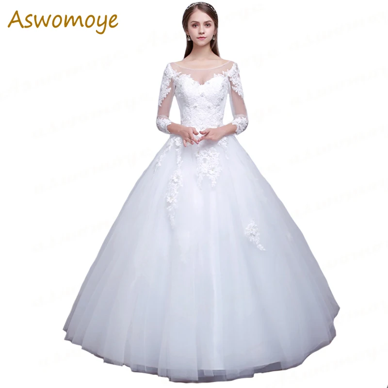 

Elegant A-Line Wedding Dress 2018 New Arrival Bride Dresses 3/4 Sleeve Bridal Gowns Custom Made Vestido De Noiva robe de mariage
