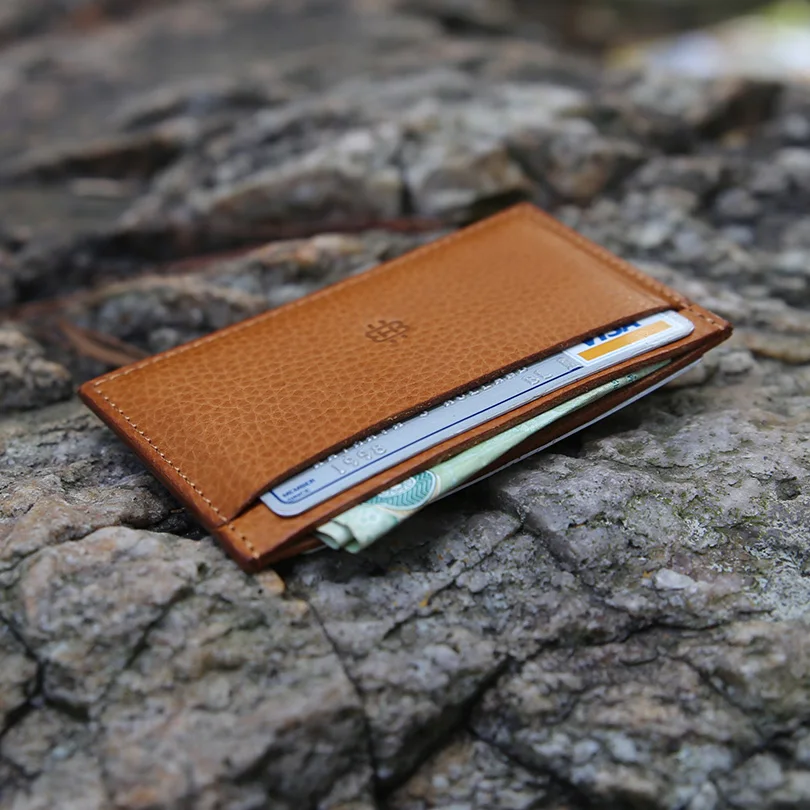 Hiram Beron Leather Card Holder Men Minimalist Wallet Vegetable Tanned Leather Case For Cards Custom Gift Dropship