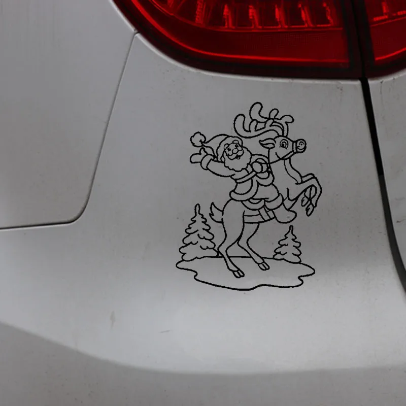 

YJZT 9.4CM*12.1CM Christmas Ride Deer Cartoon Trim Car Sticker Vinyl Decal Black/Silver C23-0035