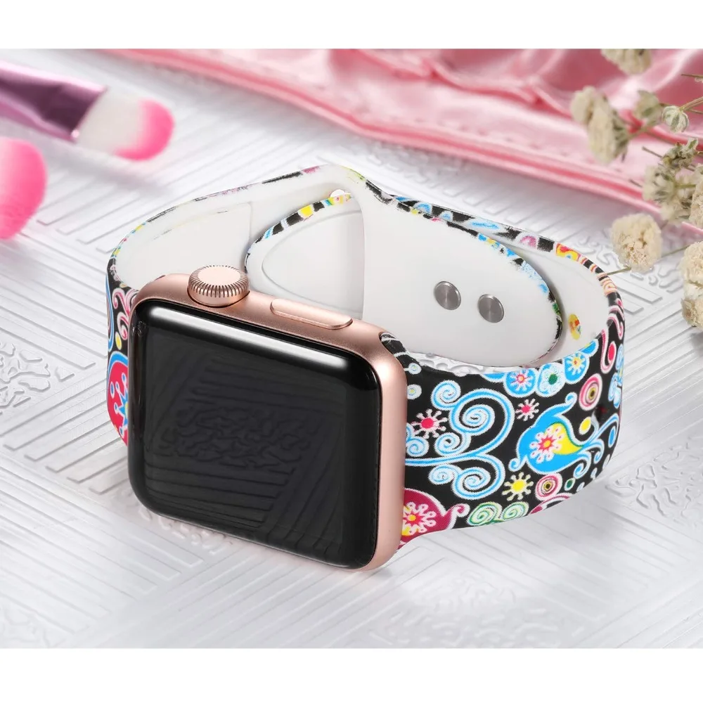 Ленты с цветами совместимые Apple Watch 38 мм 40 силиконовые сменные ленты без рисунка