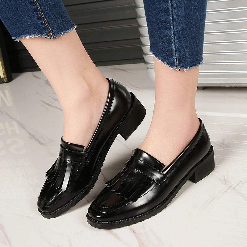 33-43 женские туфли-оксфорды из лакированной кожи на плоской подошве весенние