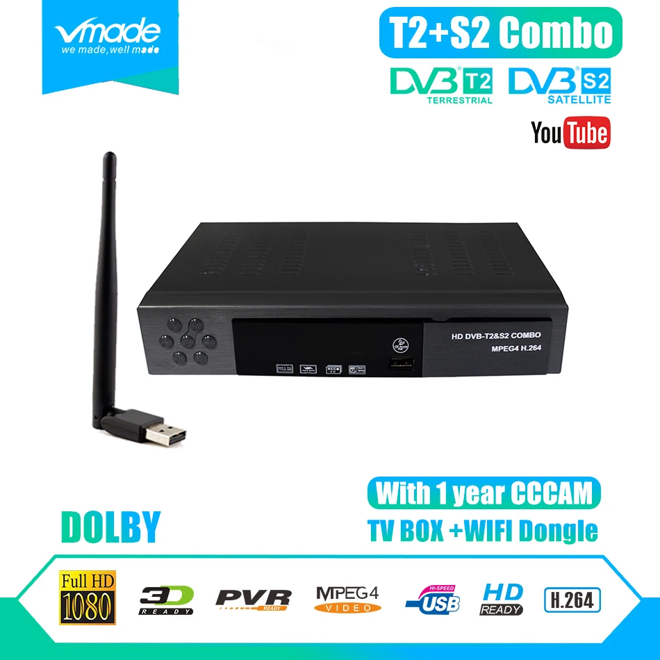 Full HD 1080P DVB T2 + S2 8902 Combo USB wifi Поддержка YouTube Dolby AC3 спутниковый ресивер с 1 год Европа