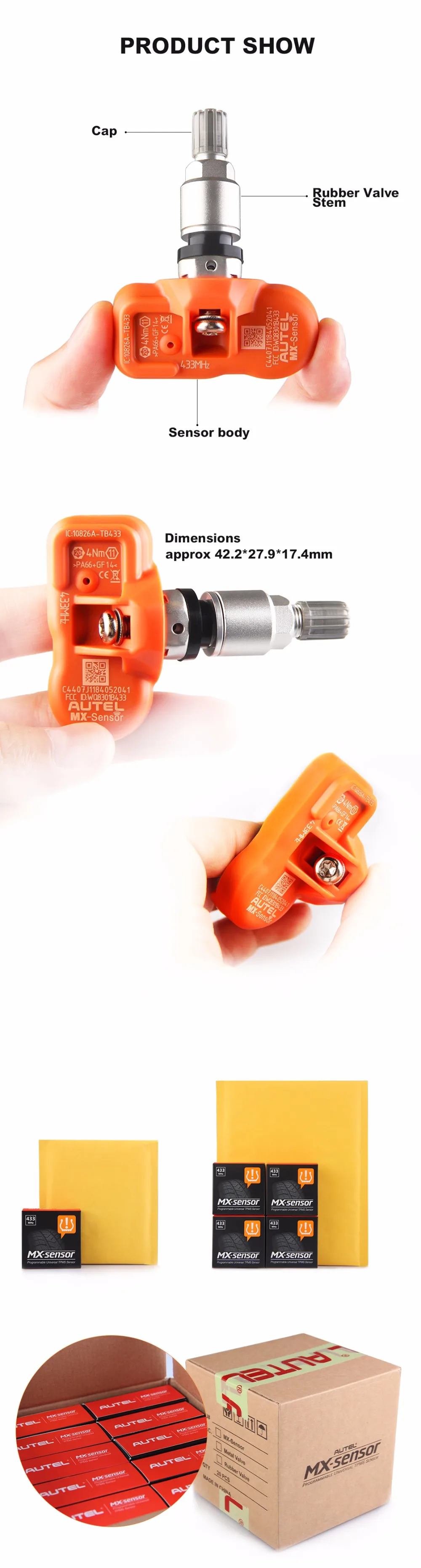Autel TPMS Сенсор MX-Сенсор 433 МГц Инструменты для ремонта шин TPMS Сенсор Поддержка программирования с TS501 TS508 MX Сенсор 433 МГц
