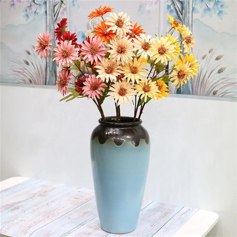 

10Pcs Fake Single Stem Autumn Gerbera 29.53" Legth Simulation Sunflower for Wedding Home Decorative Artificial Flowers