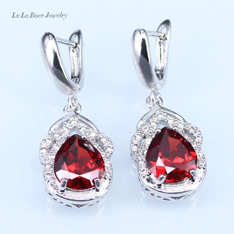 L&ampB Red created Garnet White Zircon Silver Color Jewelry Sets For Women Necklace/Bracelet/Pendant/Earrings/Ring | Украшения и