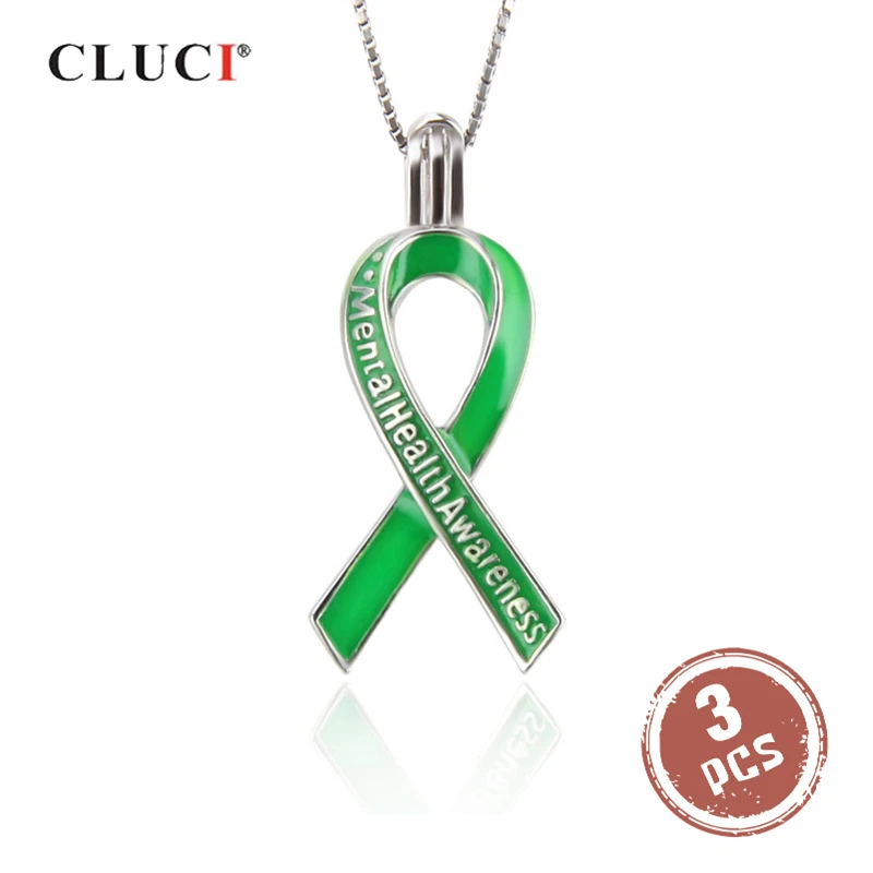 CLUCI 3 шт. Серебряная 925 зеленая лента кулон для осведомленности об аутизме женское