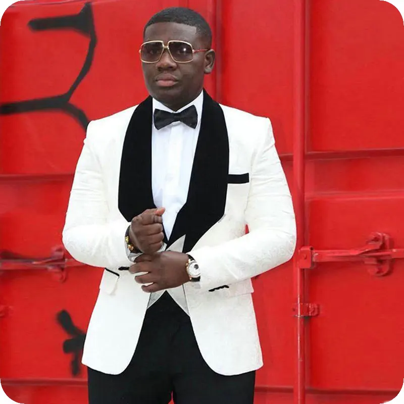 White Pattern Floral Men Suits Wedding for Man Blazer Jacket 3Piece Pants Vest Groomsmen Suit Groom Tuxedo Terno Masculino | Мужская
