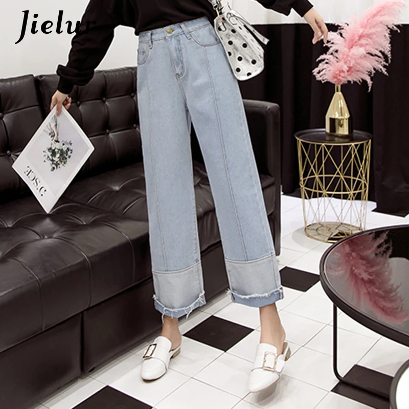 

Jielur 2020 Autumn New Fashion Spliced Denim Pants Female Plus Size S-5XL Jeans for Women Loose Casual High Street Lady's Jeans