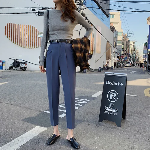 Женские прямые брюки Pantalon черные белые синие повседневные карандаш с высокой