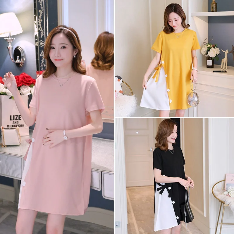 New maternity dress Korean version of the summer loose pregnant fashion stitching when skirt | Мать и ребенок